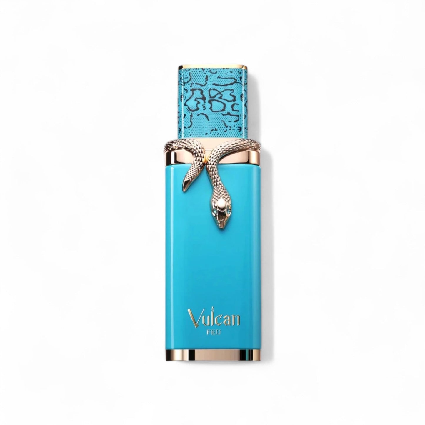 Orijent Parfimerija Vulcan Eau de Parfum, bright blue bottle with gold snake accent and ornate cap.