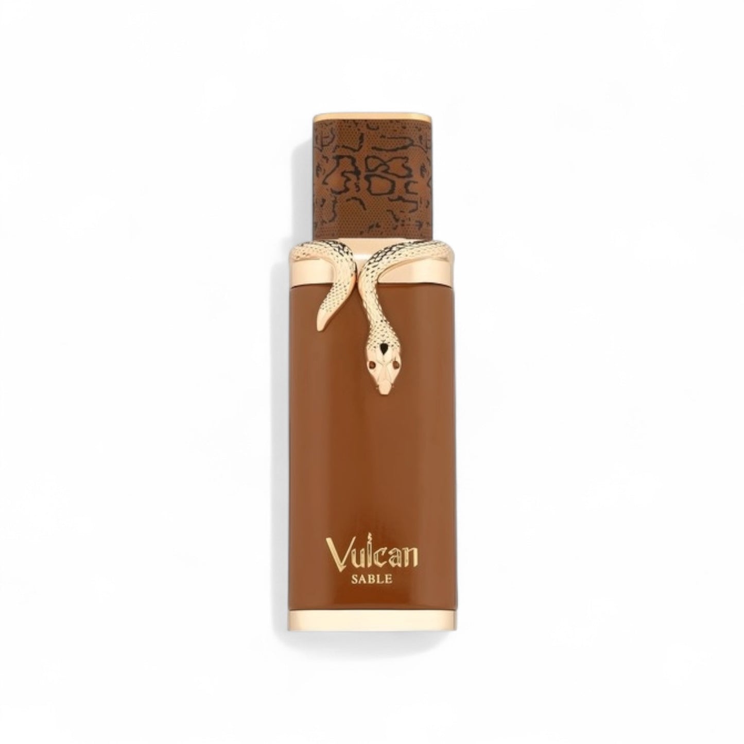 Orijent Parfimerija Vulcan Sable Eau de Parfum bottle with gold snake accent and textured cap.